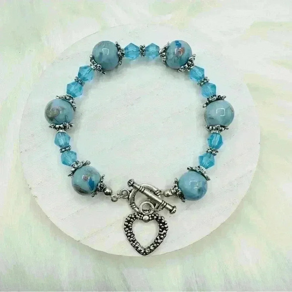 Sky Blue Beaded Statement Bracelet - Picture 1 of 4